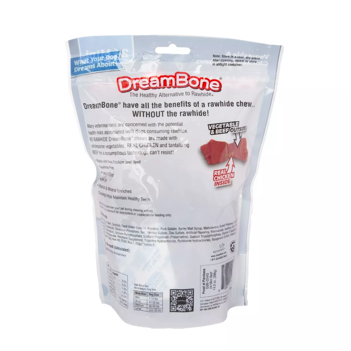 DreamBone Rawhide Free Mini Bones Made with Real Beef Vegetable and Chicken Dog Treats - 24ct