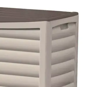 Suncast DB8300 83 Gallon Outdoor Resin Storage Chest Deck Box with Handles, Wheels, and Lid for Patio, Garden, or Pool for All Weather, Mocha/Taupe