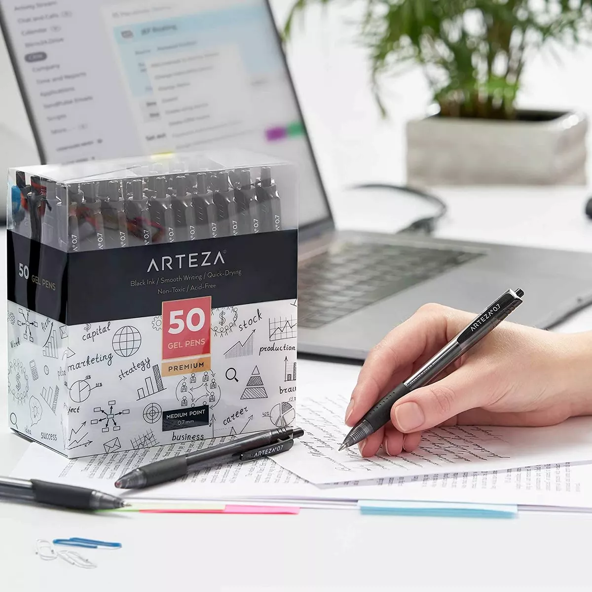 Arteza Retractable Gel Ink Pens Set, Black - Doodle, Draw, Journal - 50 Pack (ARTZ-9220)