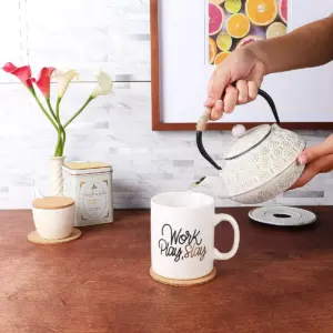 Okuna Outpost White Large Ceramic Coffee Mug Tea Cup, Work Play Slay (16 oz, 3.7 x 4.1 In)