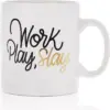 Okuna Outpost White Large Ceramic Coffee Mug Tea Cup, Work Play Slay (16 oz, 3.7 x 4.1 In)