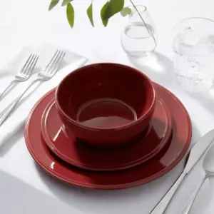 12pc Stoneware Everyday Dinnerware Set Red - Threshold™