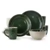 16pc Stoneware Forest Emerald Dinnerware Set Green - Elama