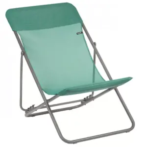 Lafuma Maxi Transat 4 Position Recline, Lockable Angle Folding Outdoor Camping Steel Batyline Mesh Sling Lounge Chair, Chlorophyll (2 Pack)