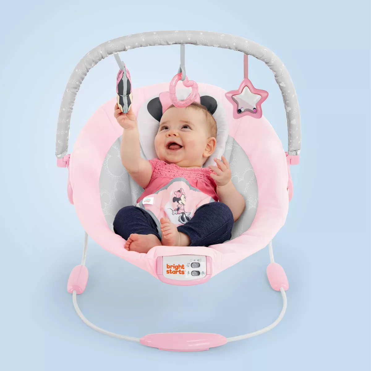 Bright Starts Minnie Mouse Rosy Skies Cradling Baby Bouncer - Pink