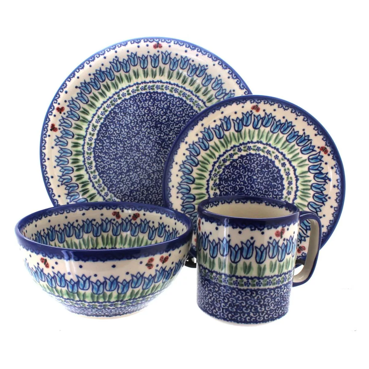 Blue Rose Polish Pottery Garden Tulip 4 Piece Place Setting - Service for 1
