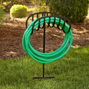 Liberty Garden 647-KD Outdoor Freestanding Manger Decorative Steel Lawn Backyard Hose Holder Stand for 125 Feet of 5/8 Inch Thick Hose, Black