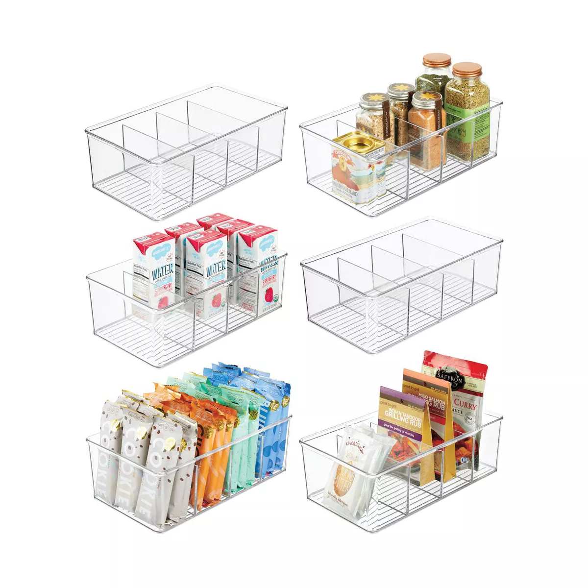 mDesign Plastic Kitchen Pantry Food Storage Organizer Bin, 6 Pack - Clear