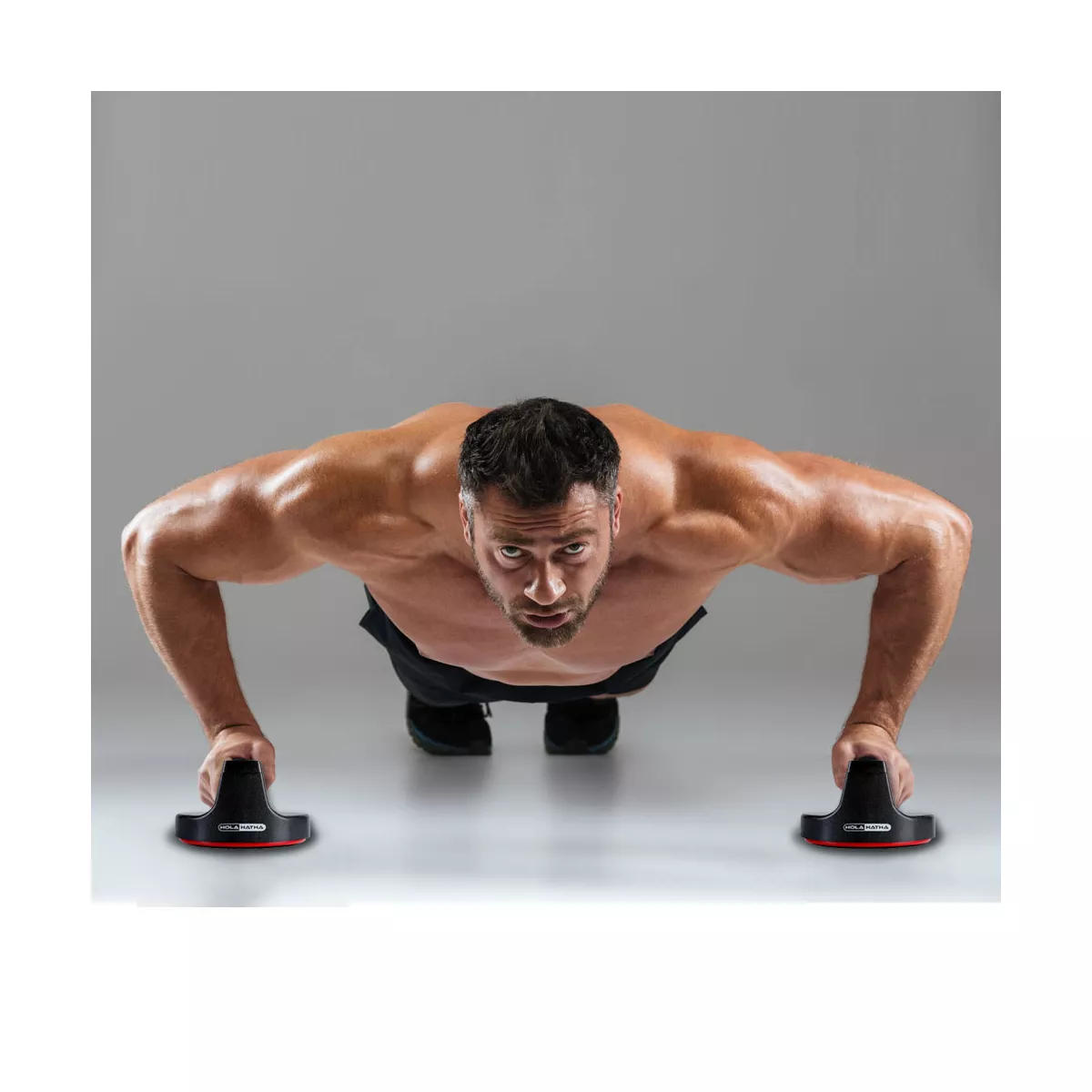 Holahatha Portable Compact Non Slip Soft Grip Home Exercise Fitness Strength Building Steel Workout Rotating Push Up Wide Handle Bars