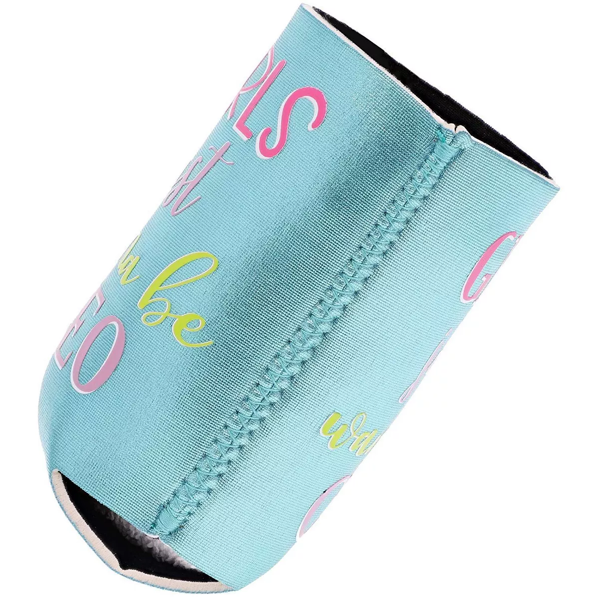 6-Pack Metallic Can Cooler Sleeves, 12 oz Insulated Beer & Soda Koozies, 6 Cute Girl Power Designs for Women, Girls Night Out Parties, Blue & Pink