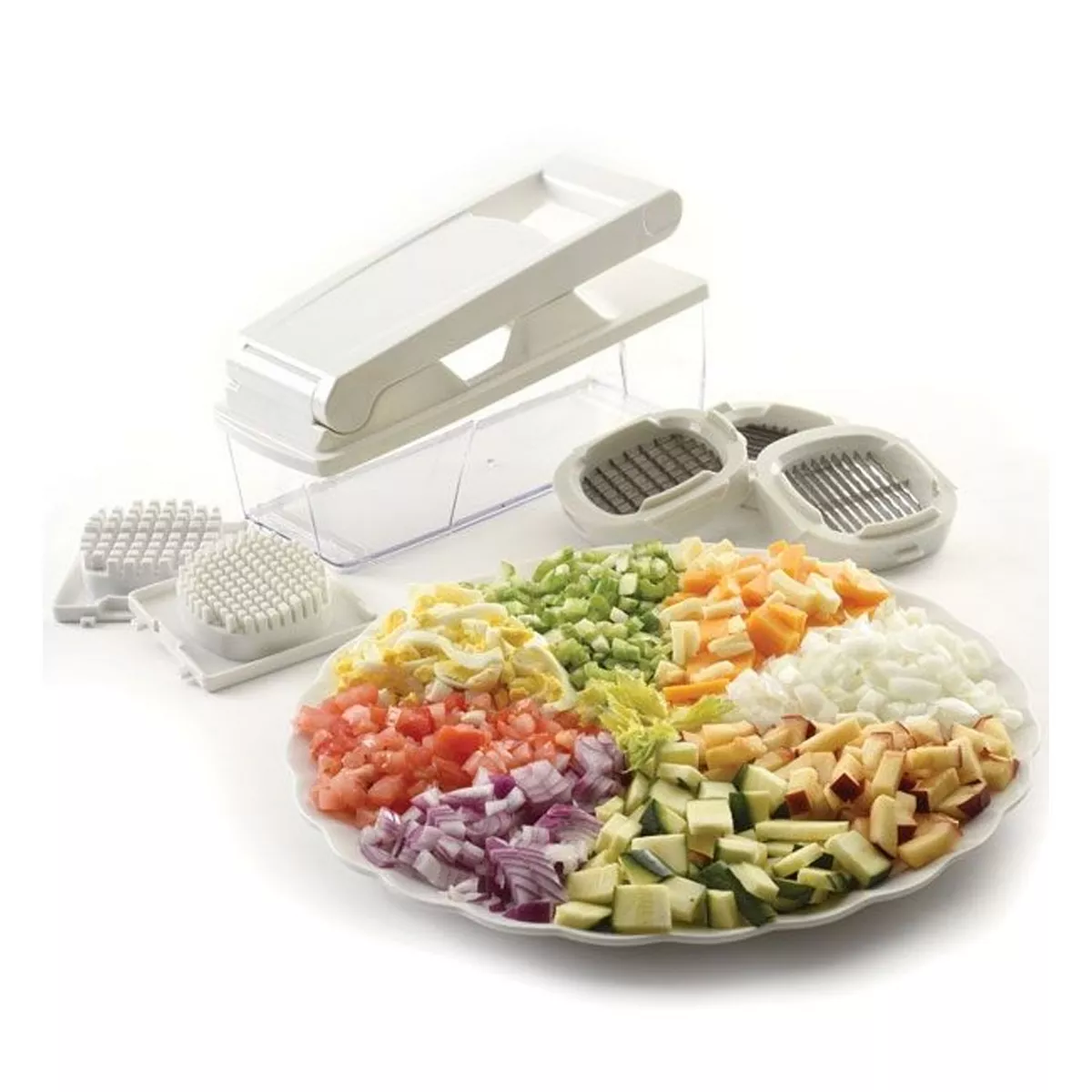 Norpro 838 Compact Big Mouth Food Chopper Slicer Kitchen Gadget with Interchangeable Grids, Cleaning Combs, and Storage Lid, 6 Cup/48 Ounce Capacity
