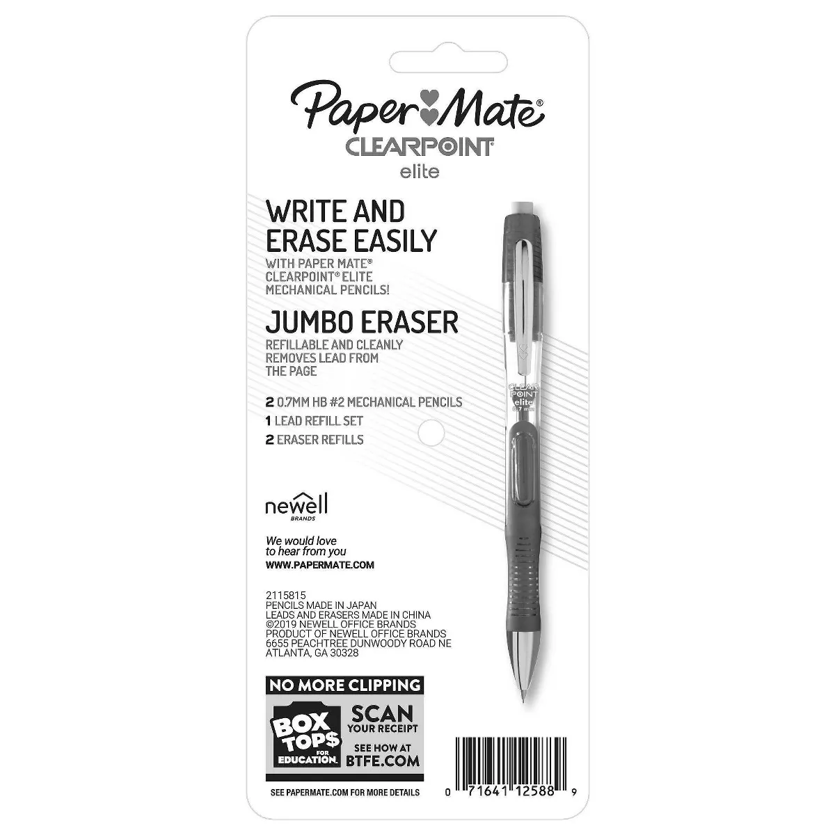 2pk #2 Mechanical Pencils with Lead/Eraser Refill ClearPoint Elite .7mm Black - PaperMate