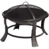 John Timberland Black Iron Outdoor Fire Pit Round 24" Steel Wood Burning with Spark Screen and fire Poker for Outside Backyard Patio Camping
