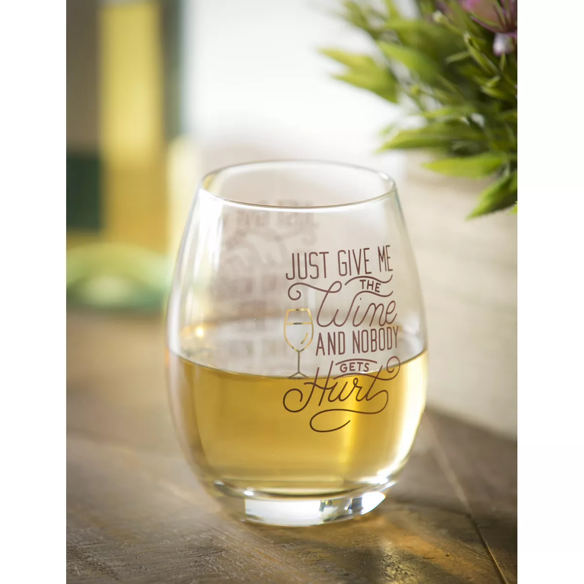 Evergreen Cypress Home Stemless Wine Glass w/ Box, 17 OZ, Just give me the wine and nobody gets hurt