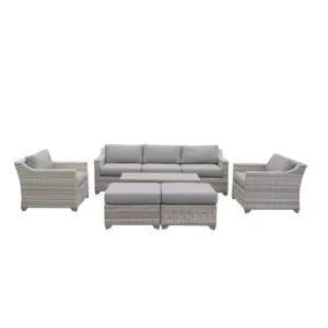 Fairmont 8pc Patio Sectional Seating Set with Club Chairs & Cushions - Gray - TK Classics