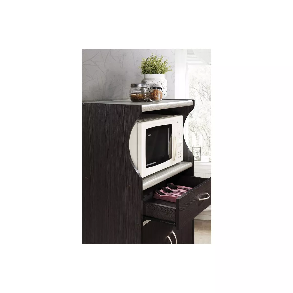 Microwave Kitchen Cart in Chocolate Gray - Hodedah