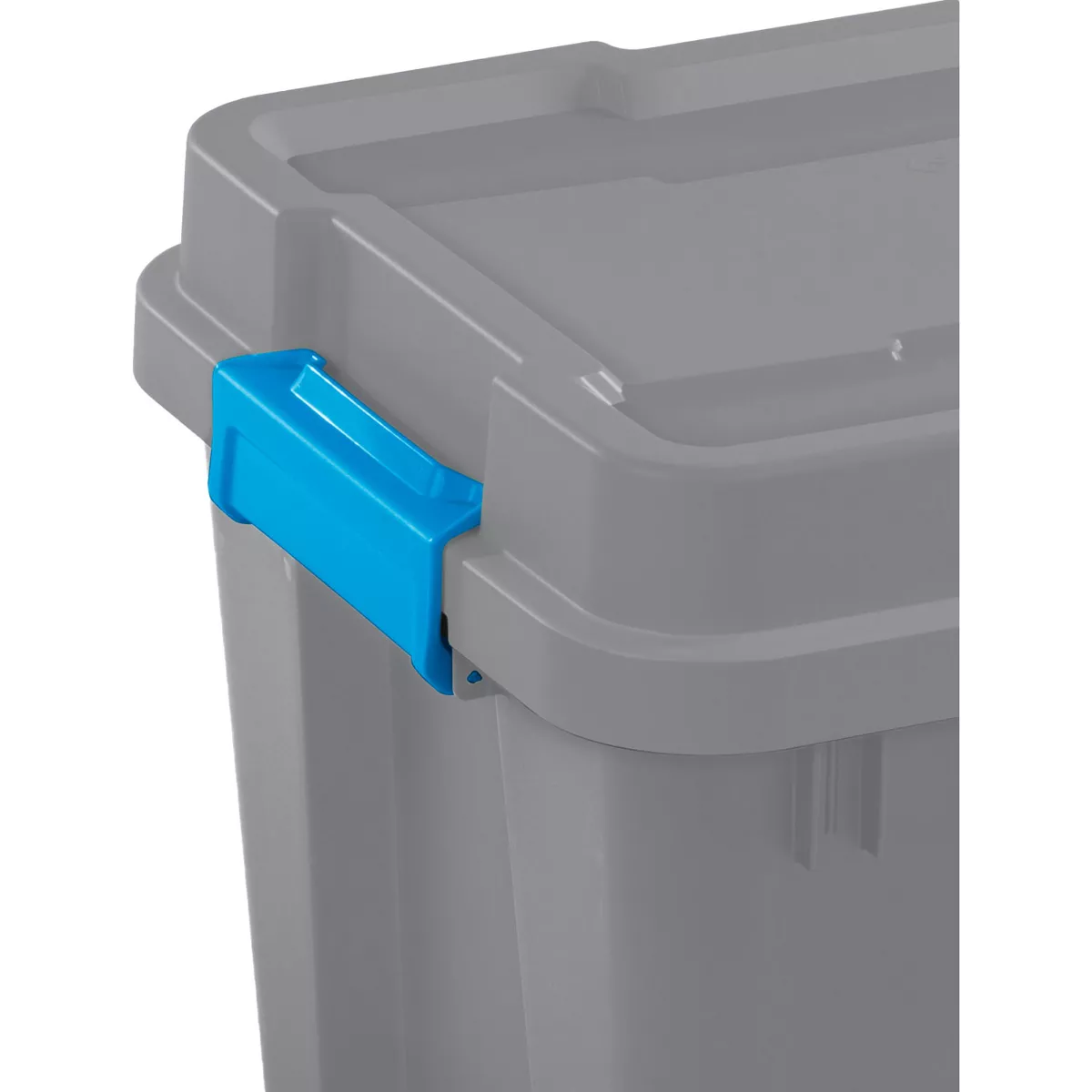 Sterilite 20 Gallon Heavy Duty Plastic Gasket Tote Stackable Storage Organization Container Box with Lid and Latches, Titanium Gray/Blue (4 Pack)