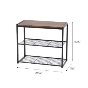 IRIS 3 Tier Shoe Storage Rack with Wood and Steel Shelf Black