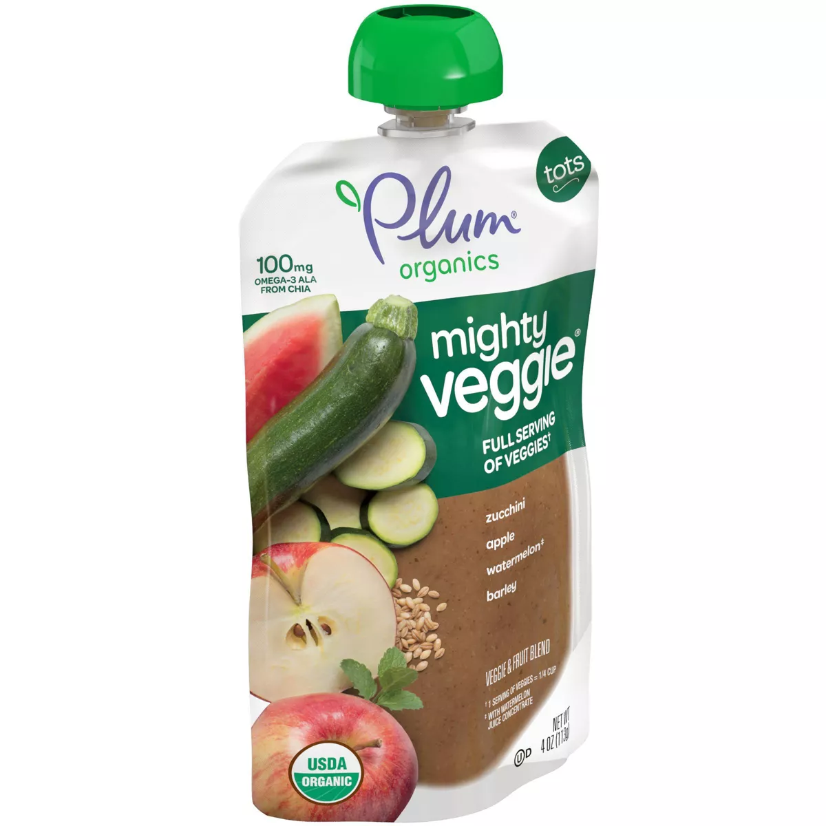 Plum Organics Mighty Veggie Zucchini Apple Watermelon & Barley Baby Food Pouch - 4oz