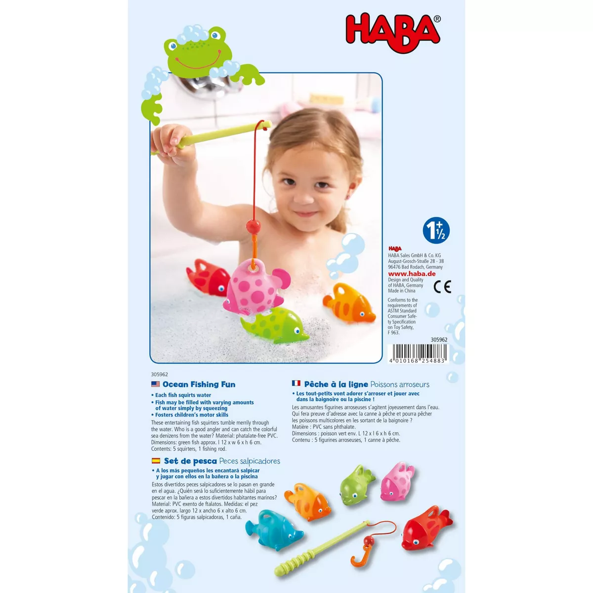 HABA Water Friends Ocean Fishing Fun Bath Toy with 5 Squirting Fish