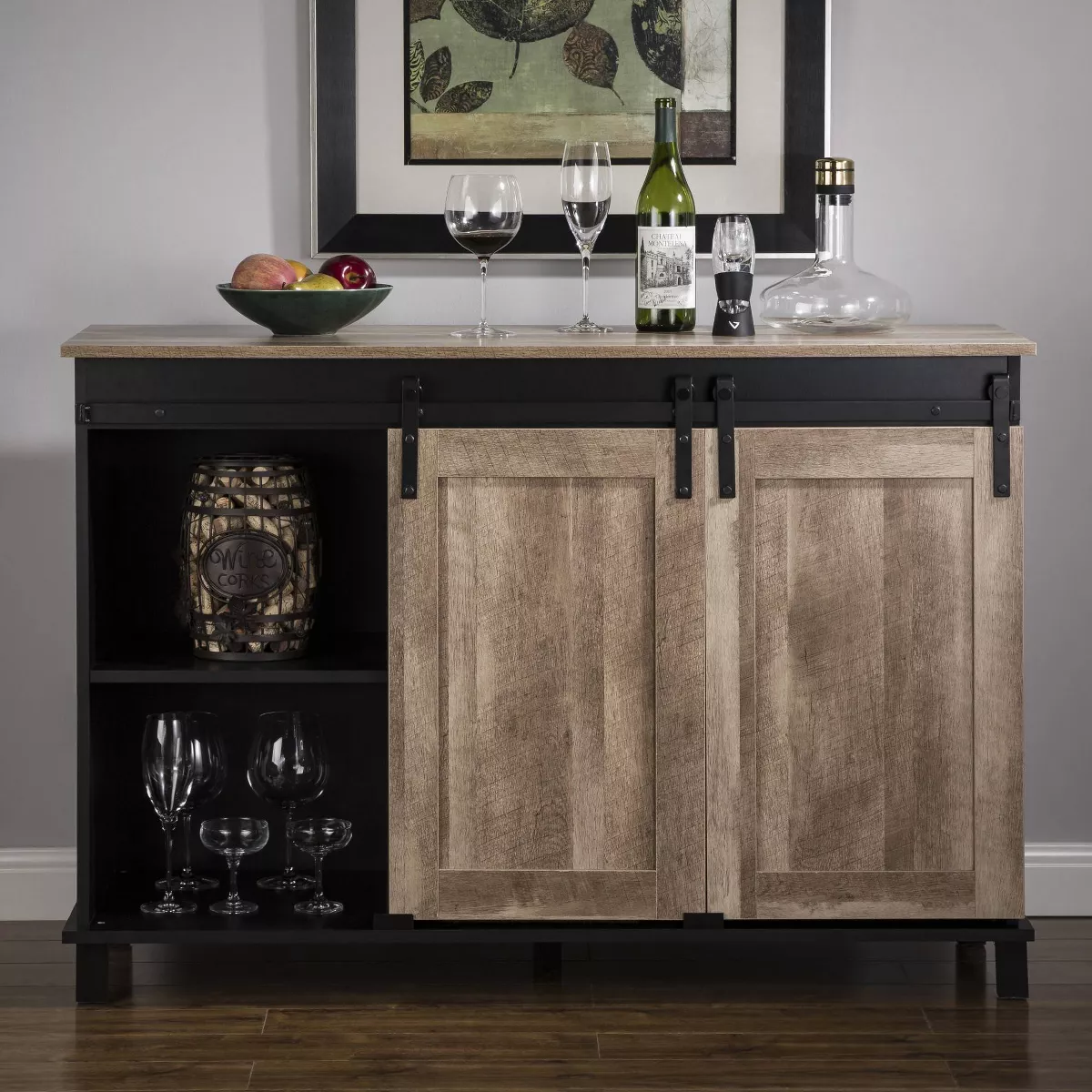 Modern Industrial Storage Cabinet with Sliding Doors Brown - Glitzhome