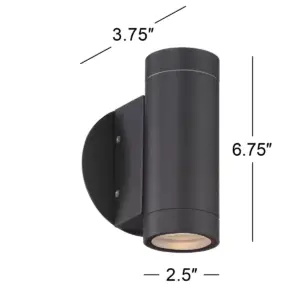 Possini Euro Design Modern Outdoor Wall Light Fixture Matte Black Cylinder 6 1/2