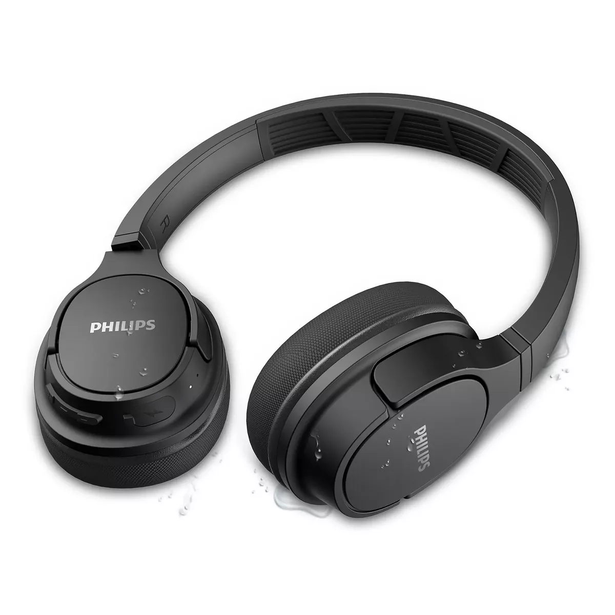 Philips ActionFit SH402 Wireless Bluetooth Headphones, IPX4 Splash-Resistance, Up to 20+ Hours of Play time, Echo Cancellation, Quick Charge, Smart Pairing and Cooling Earcups, Black (TASH402BK)