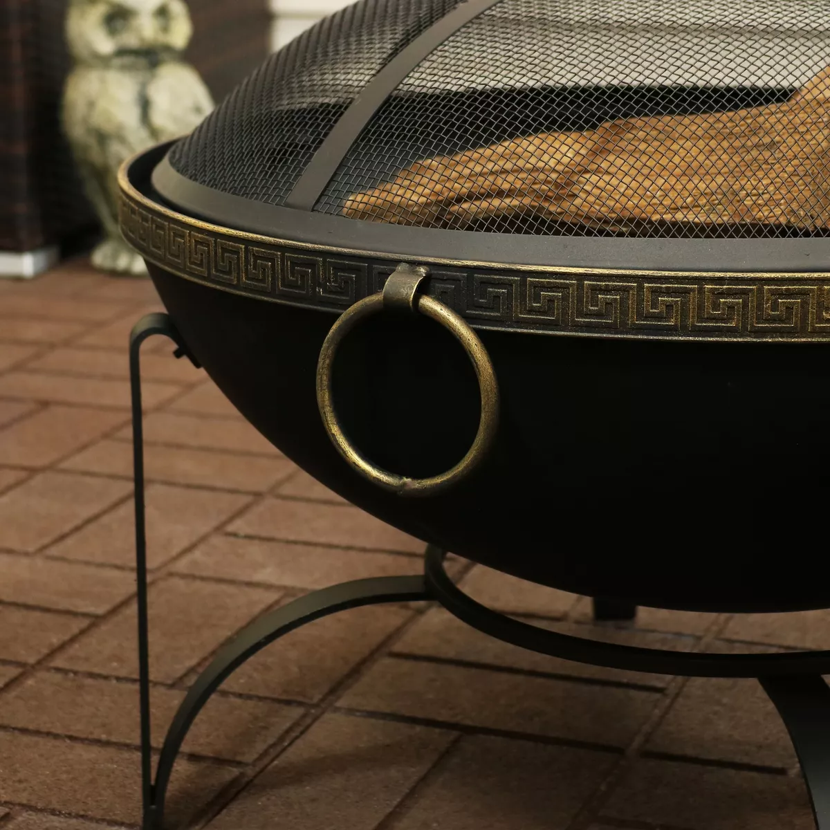 Sunnydaze Outdoor Camping or Backyard Steel Contemporary Fire Pit Bowl with Handles and Spark Screen - 26" - Black