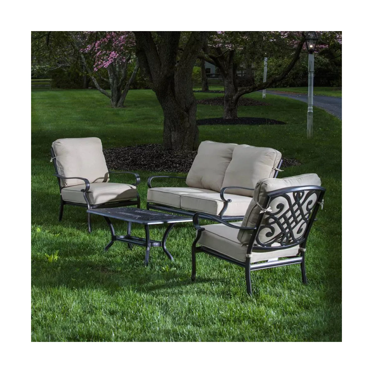4pc Newbury Cast Aluminum Deep Seating Set with Coffee Table - Alfresco Home