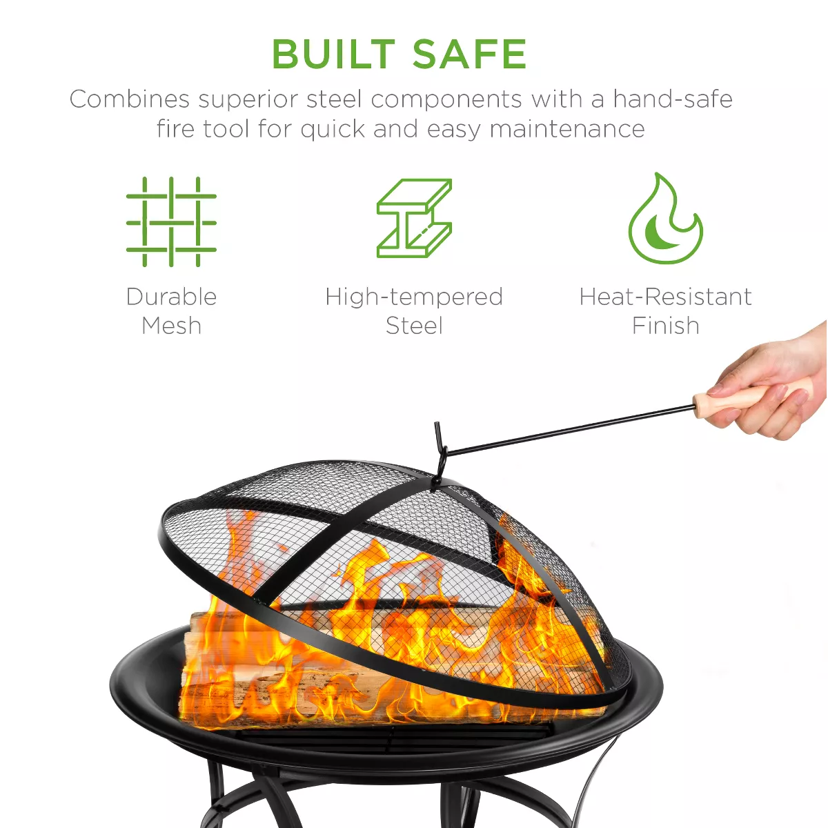 Best Choice Products 22in Steel Outdoor Fire Pit Bowl BBQ Grill w/ Screen Cover, Log Grate, Poker for Camping, Bonfire
