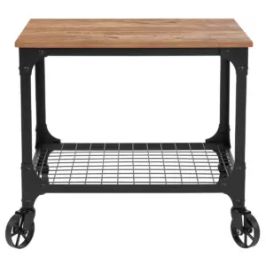 Emma and Oliver Industrial Rustic Wood Grain Kitchen Bar Cart w/ Wire Rack Bottom
