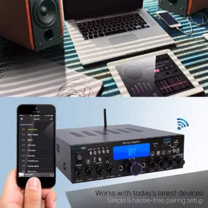Pyle PDA4BU Bluetooth Multi Channel Home Theater Preamplifier Stereo Sound System w/ USB, AUX, 2 Microphone Inputs, and FM Radio Tuner (2 Pack)