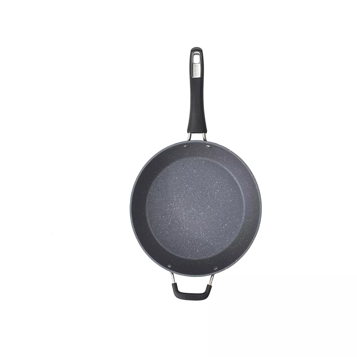 Bialetti 7554 Impact Covered Nonstick Heavy Gauge Aluminum Oven Safe 11 Inch Deep Saute Kitchen Pan with Silicone Handle and Glass Lid, Gray