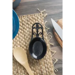 Home Basics Cast Iron Fleur De Lis Spoon Rest, Black