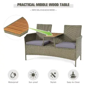 Costway 2-Person Patio Rattan Conversation Furniture Set Loveseat Coffee Table