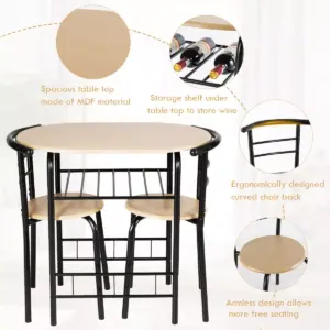 Costway 3 PCS Dining Set Table and 2 Chairs Home Kitchen Breakfast Bistro Pub Furniture