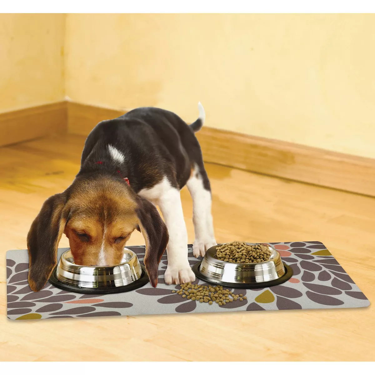 Drymate Dog and Cat Feeding Placemat - Floral Brown & Coral