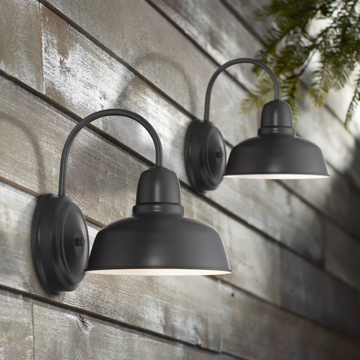 John Timberland Urban Barn Black Indoor-Outdoor Wall Light Set of 2