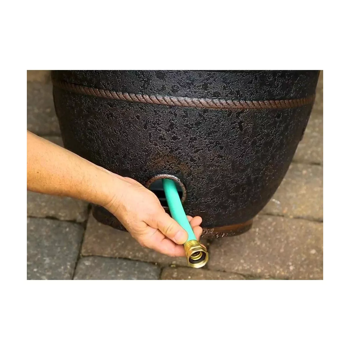 Liberty Garden 1925 Banded High Density Resin Outdoor Garden Hose Pot with Drainage for Backyard, Garden, or Home, Antique Bronze