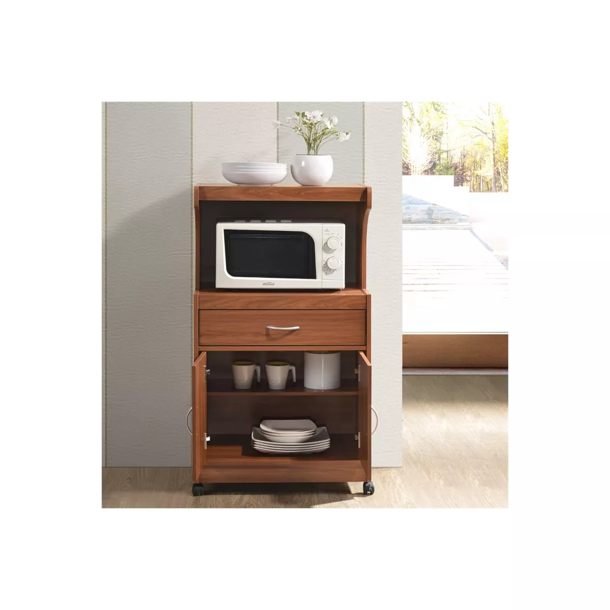 Microwave Kitchen Cart in Cherry - Hodedah