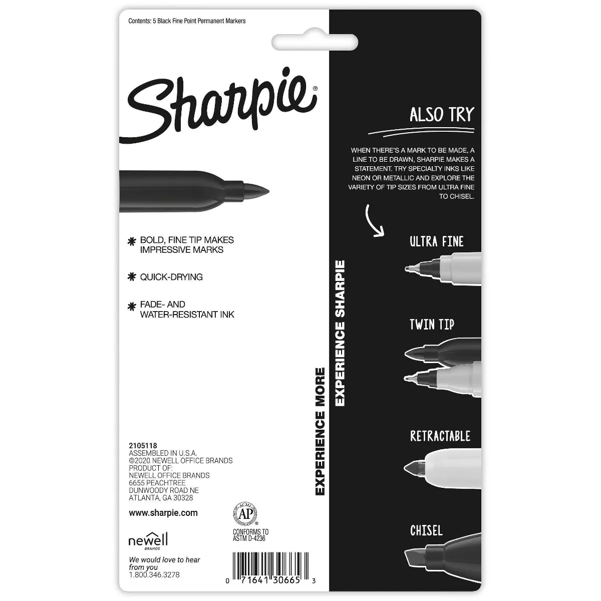 5pk Permanent Marker Fine Tip Multicolor - Sharpie