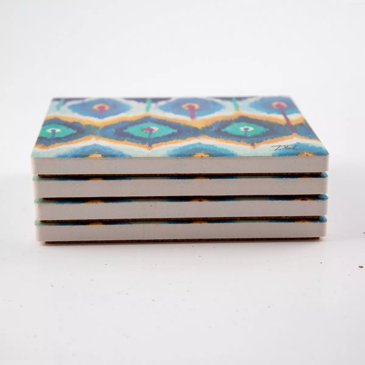 Thirstystone Peacock Ikat 4 Piece Occasions Coaster Set