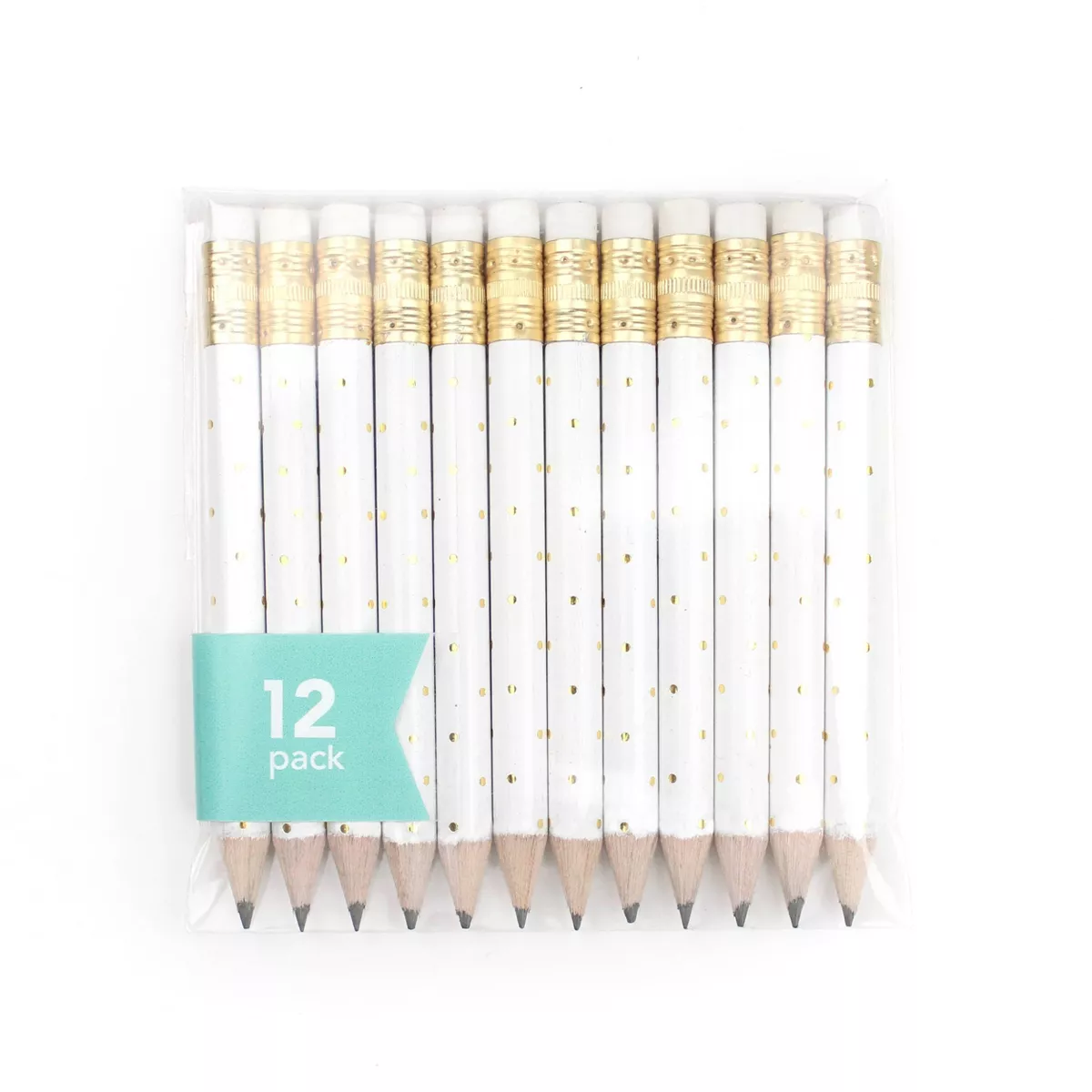 12pk Mini Pencils Polka Dots Foil Gold