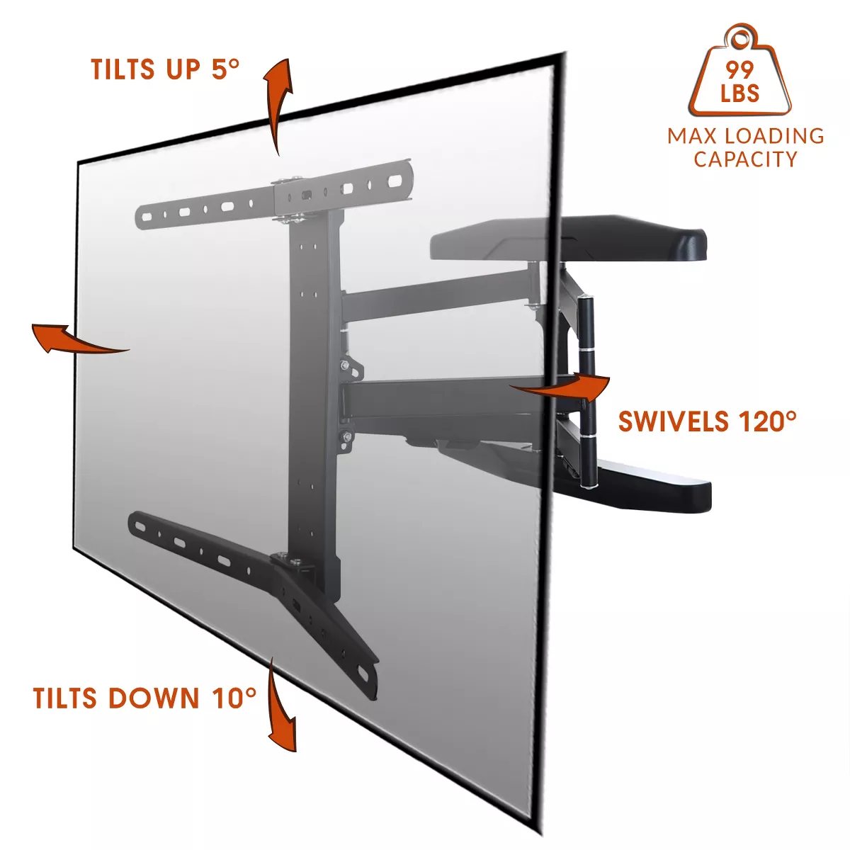 MegaMounts Full Motion Wall Mount for 32-70 Inch Curved Displays