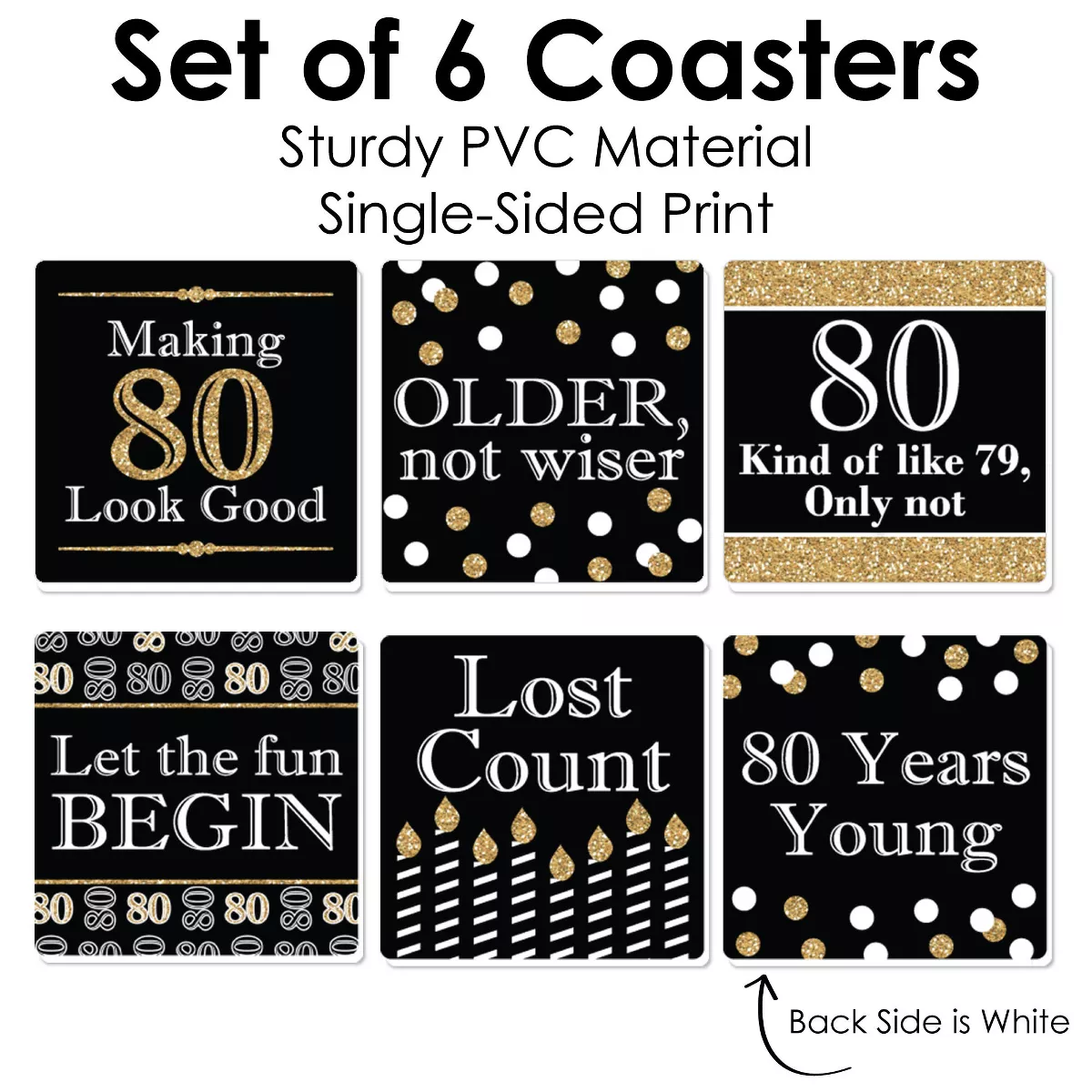 Big Dot of Happiness Adult 80th Birthday - Gold - Funny Birthday Party Decorations - Drink Coasters - Set of 6
