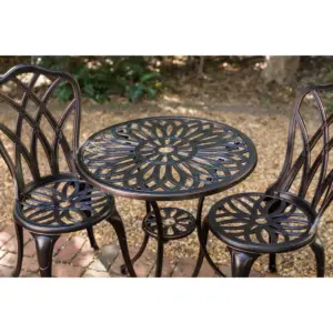 Theon 3pc Antique Outdoor Patio Bistro Set Bronze - Balkene Home