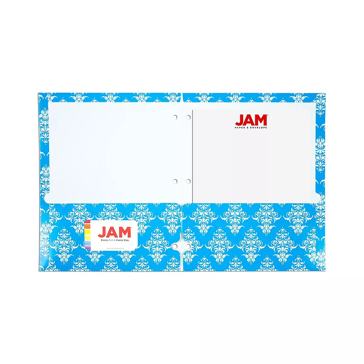 JAM Paper Glossy 3-Hole Punched 2-Pocket School Folders, Assorted Damask 31237925