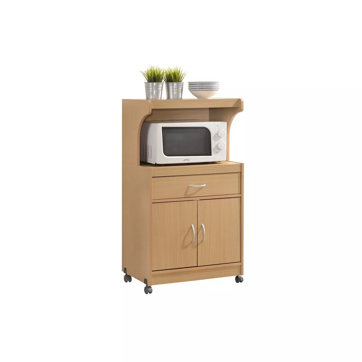 Microwave Kitchen Cart in Beech Brown - Hodedah