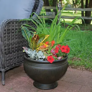 Sunnydaze Indoor/Outdoor Patio, Garden, or Porch Weather-Resistant Double-Walled Elizabeth Ribbed Urn Flower Pot Planter - 16