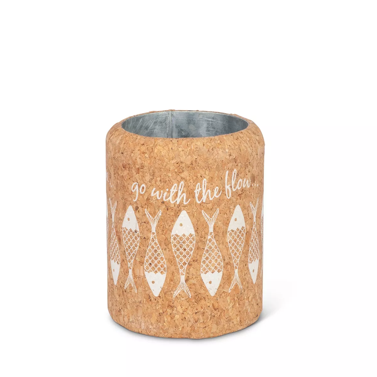 Lone Elm Studios 7.5-Inch Tall Corked Wrapped Galvanized Metal Wine Chiller with Fish Motif on the Cork